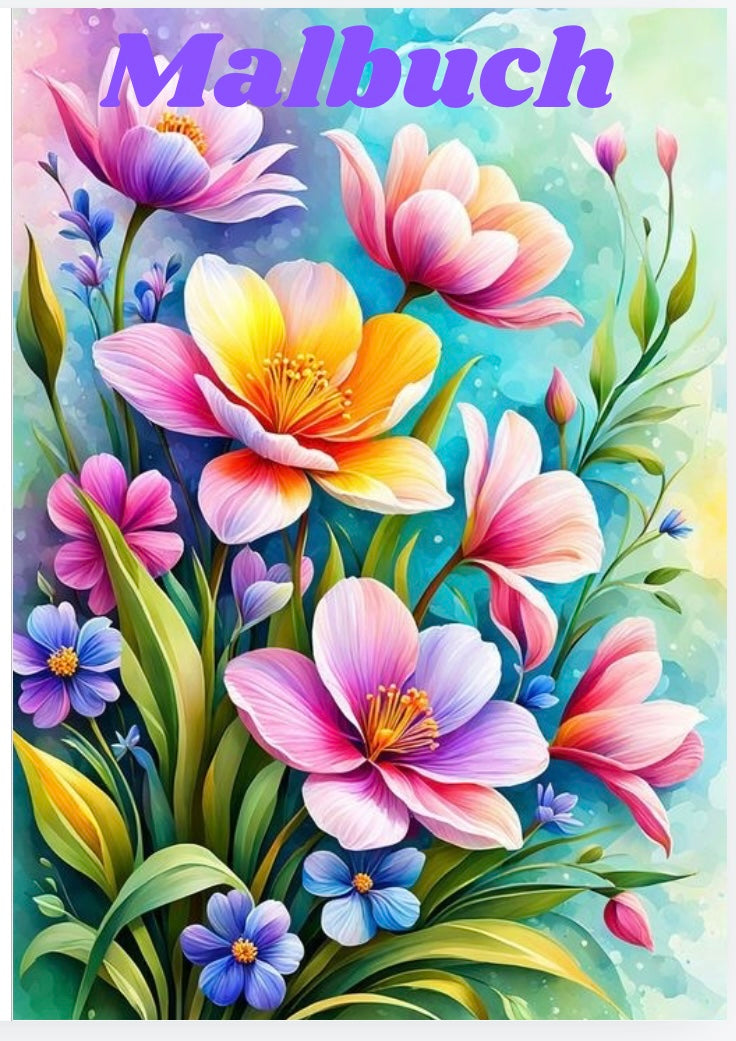 Malbuch Blumen ( 30 Seiten / A5 )